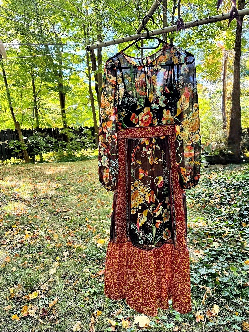 Anthropologie Fall Floral Maxi Dress in Black & Red Size 4, New